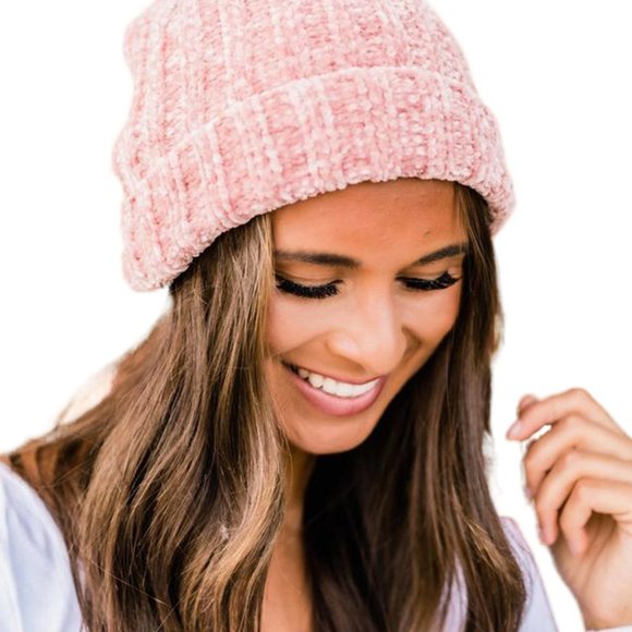 Super Soft & Cozy Pink Chenille Beanie Winter Hat - Picture 2 of 9